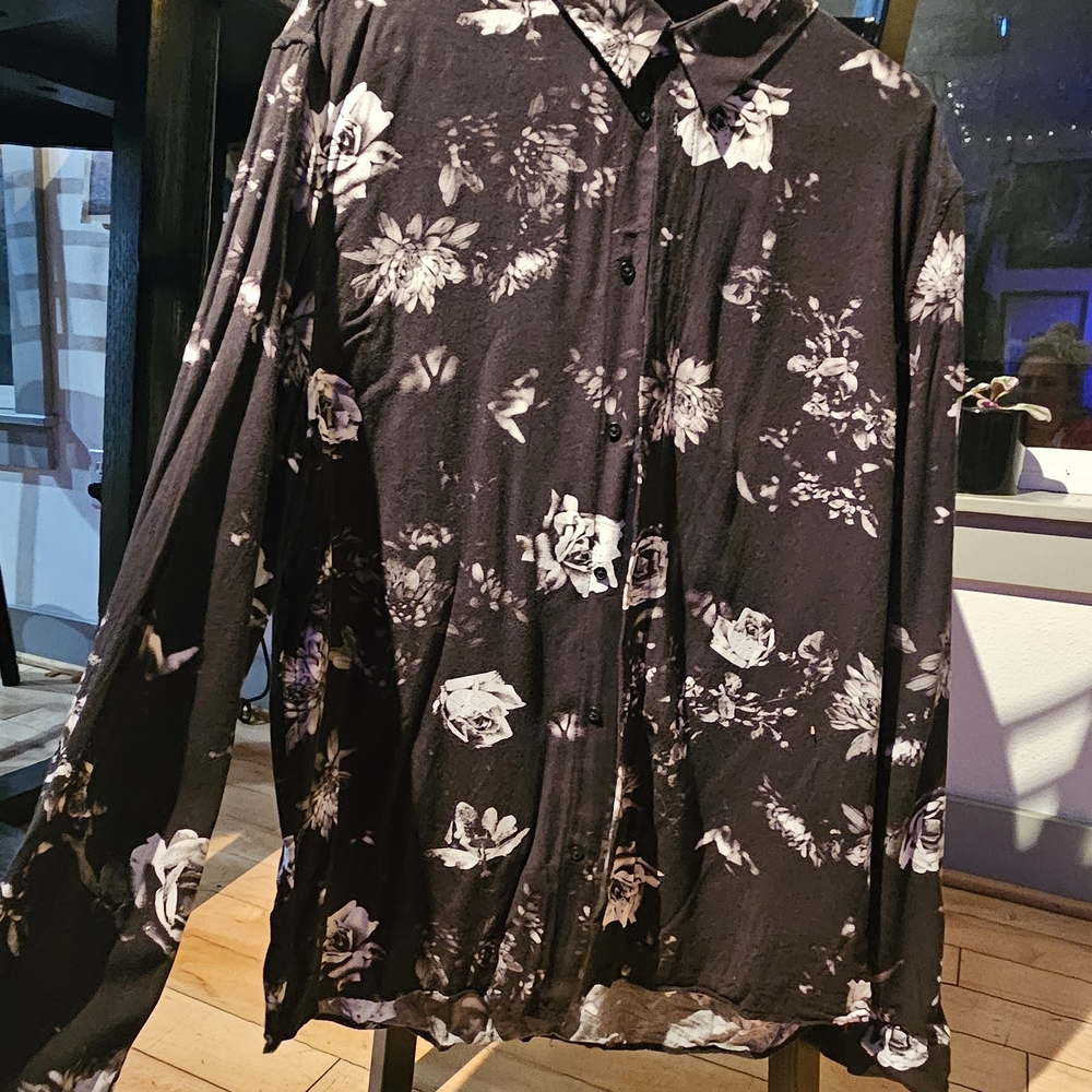 H&M Black Top with Whitr Floral Accents